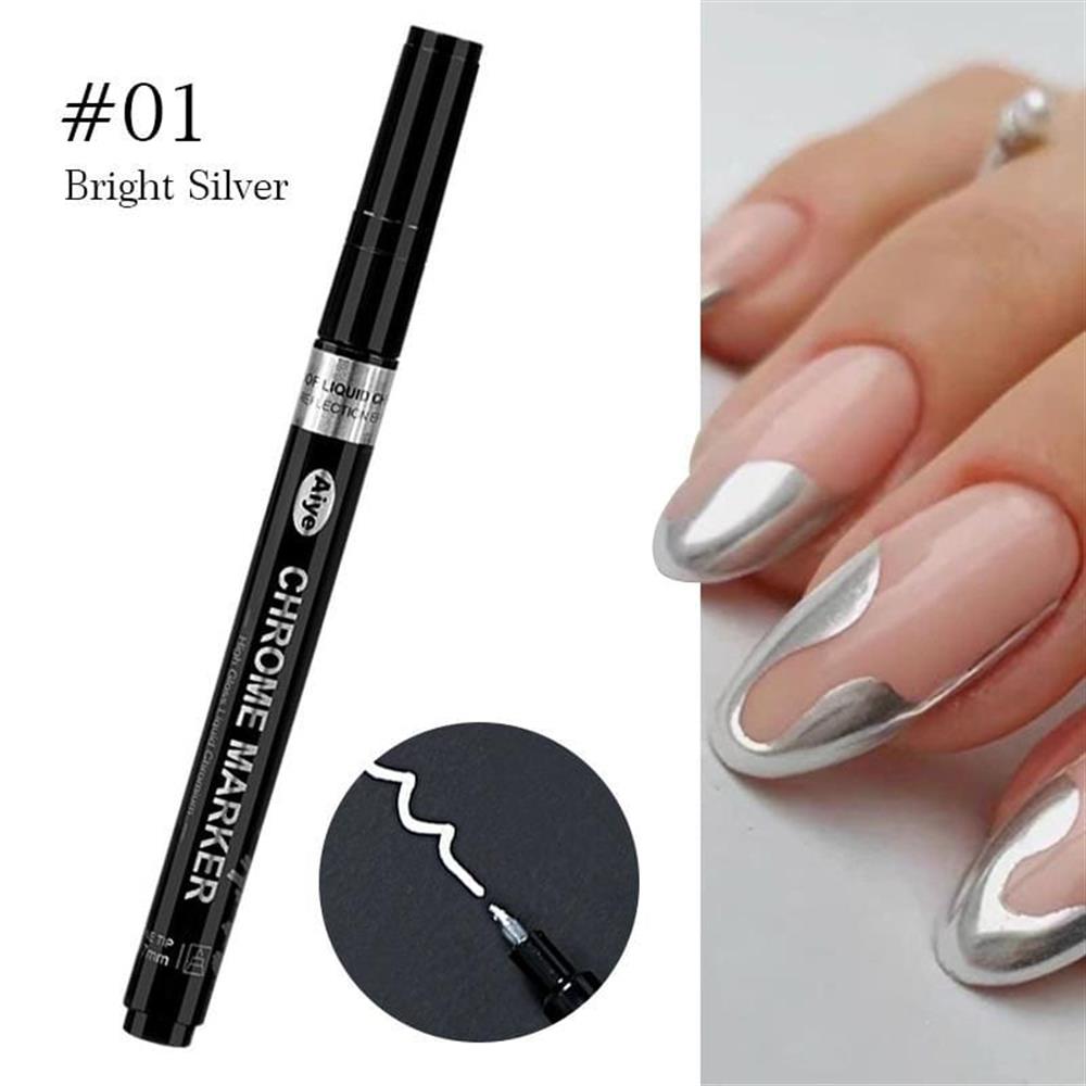 METALLIC GRAFFITY PEN Hızlı Kuruyan Suya Dayanıklı Metalik Nail Art Çizim Kalemi 01 Bright Silver 