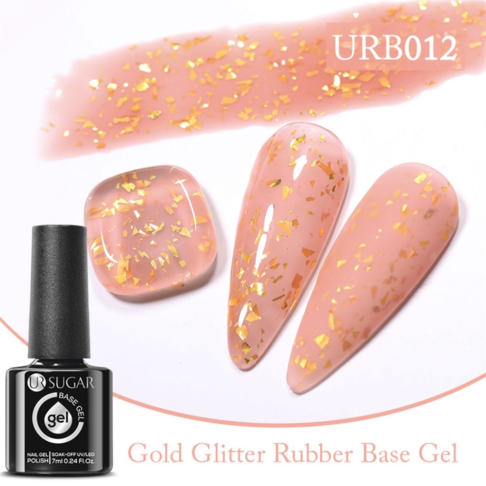 UR SUGAR 7ml Gold Glitter Ruber Base Coat Uv Gel URB012