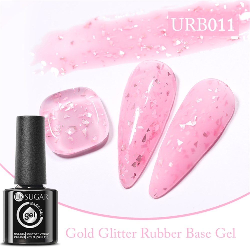 UR SUGAR 7ml Gold Glitter Ruber Base Coat Uv Gel URB011