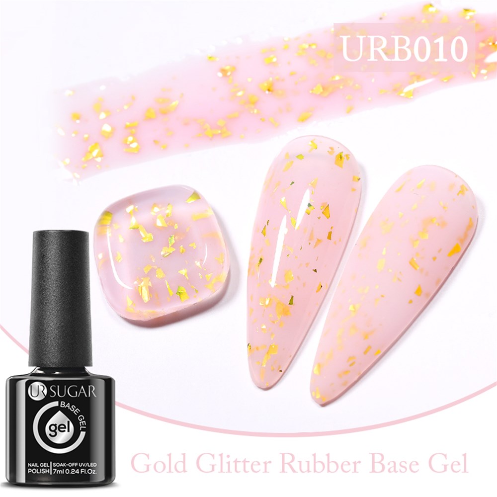 UR SUGAR 7ml Gold Glitter Ruber Base Coat Uv Gel URB010