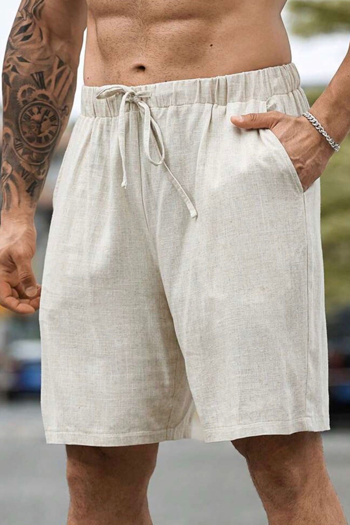 Erkek Keten Krem Oversize Şort - www.northlondon.com.tr