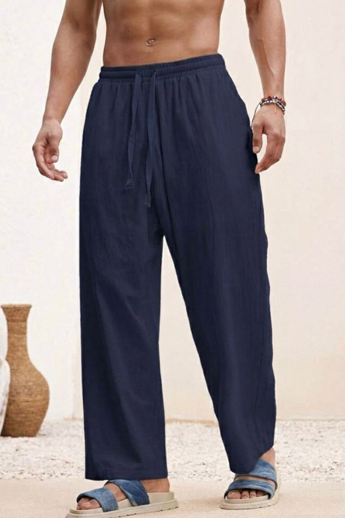 Erkek Keten Lacivert Bol Paça Oversize Pantolon - www.northlondon.com.tr