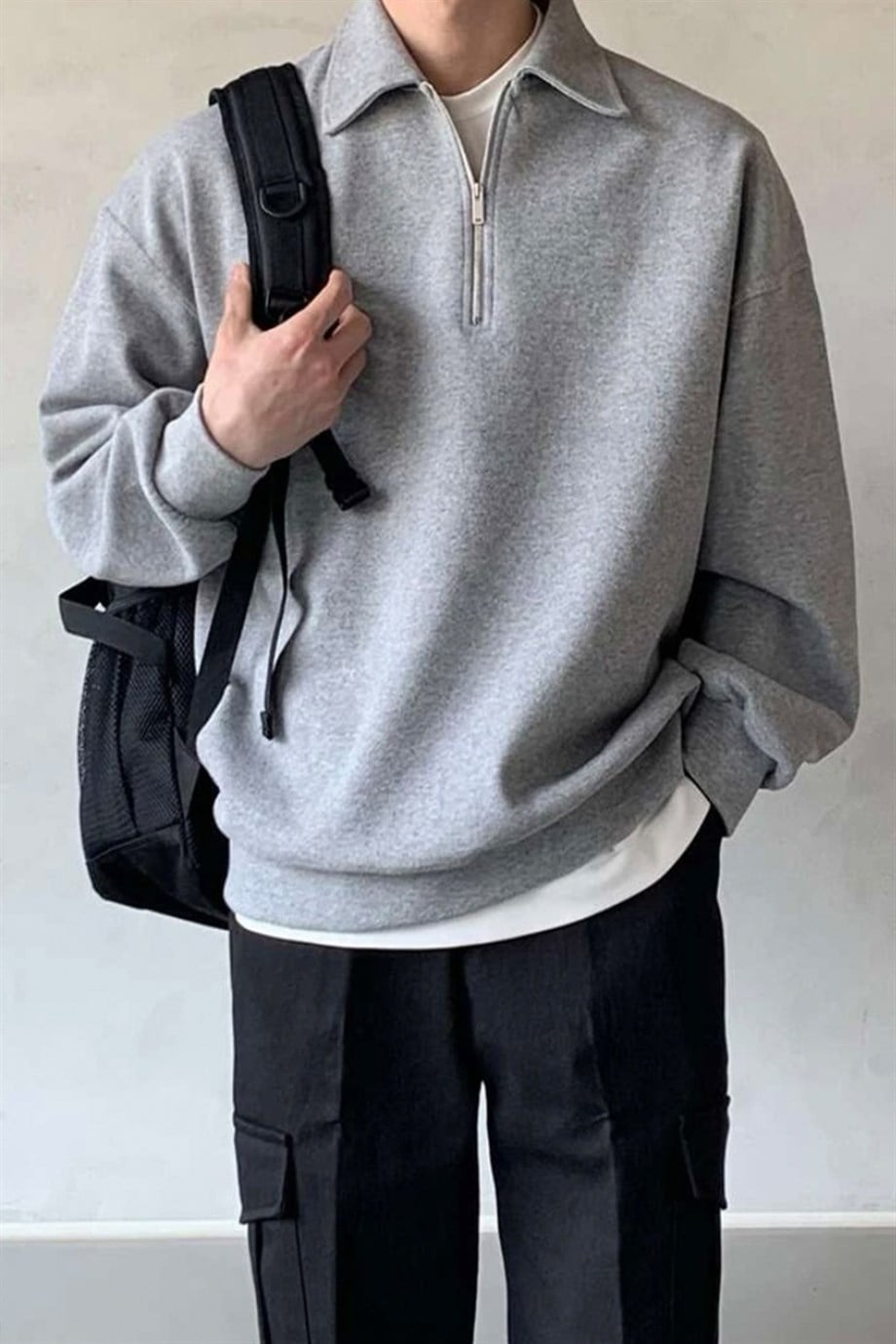 Gri Yarım Fermuar Oversize Sweatshirt - www.northlondon.com.tr