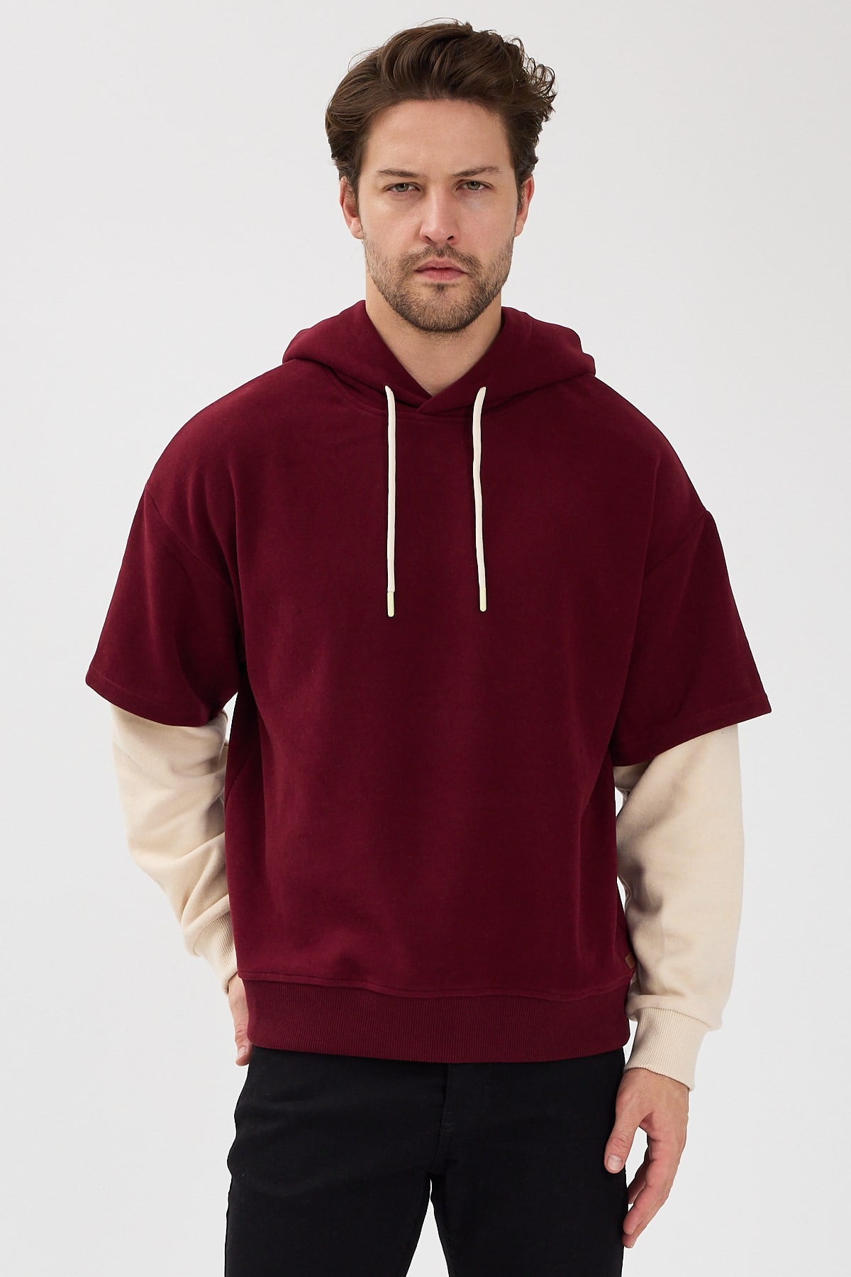İki Renk Oversize Kapşonlu Kırmızı Sweatshirt - www.northlondon.com.tr