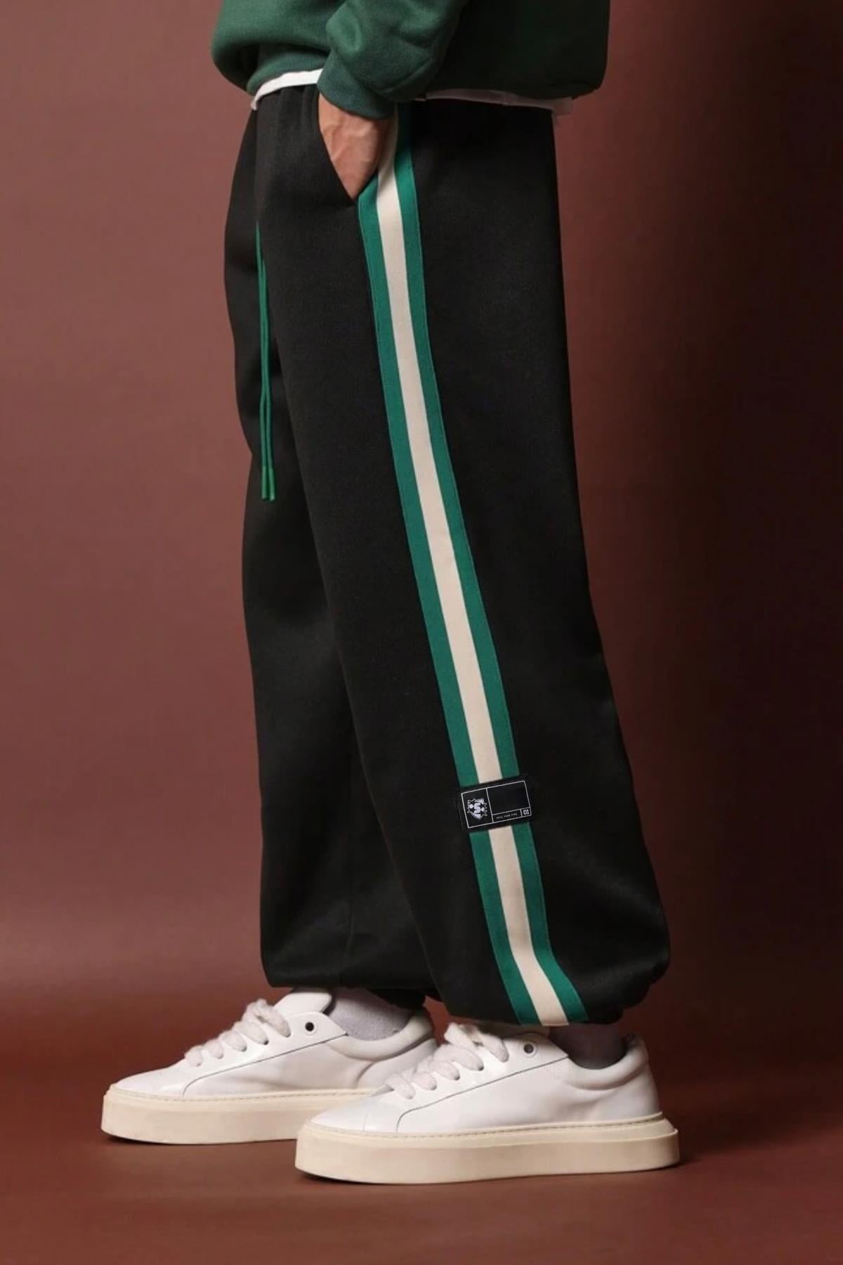 North London Erkek İki İplik Serit Detaylı Mevsimlik Siyah Jogger Oversize Eşofman Altı - www.northlondon.com.tr