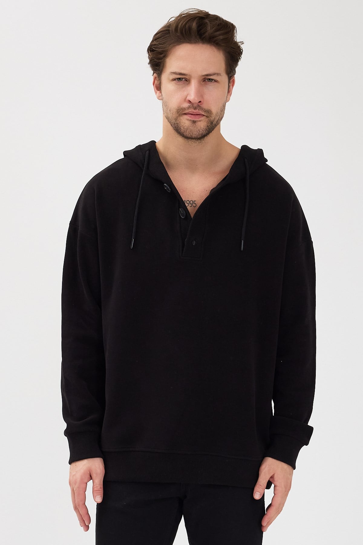 Selanik Kumaş Oversize Kapşonlu Siyah Sweatshirt - www.northlondon.com.tr