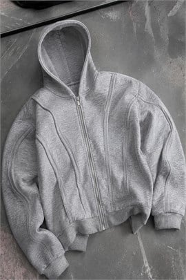 Kavisli Gri Patchwork Kapüşonlu Sweatshirt - www.northlondon.com.tr
