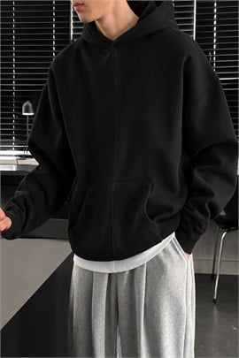 Ön Dikiş Detaylı Cepli Siyah Sweatsirt - www.northlondon.com.tr