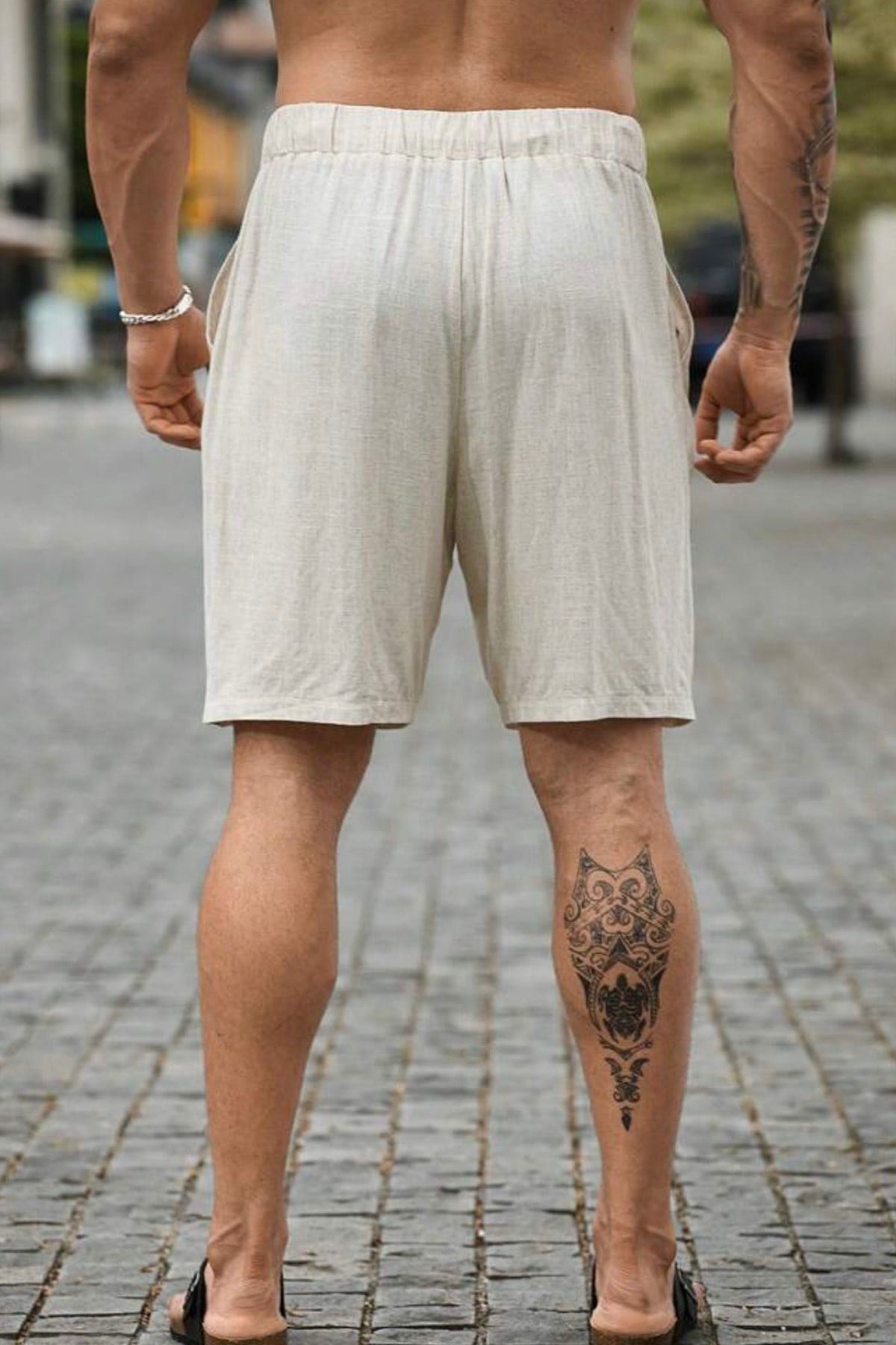 Erkek Keten Krem Oversize Şort - www.northlondon.com.tr