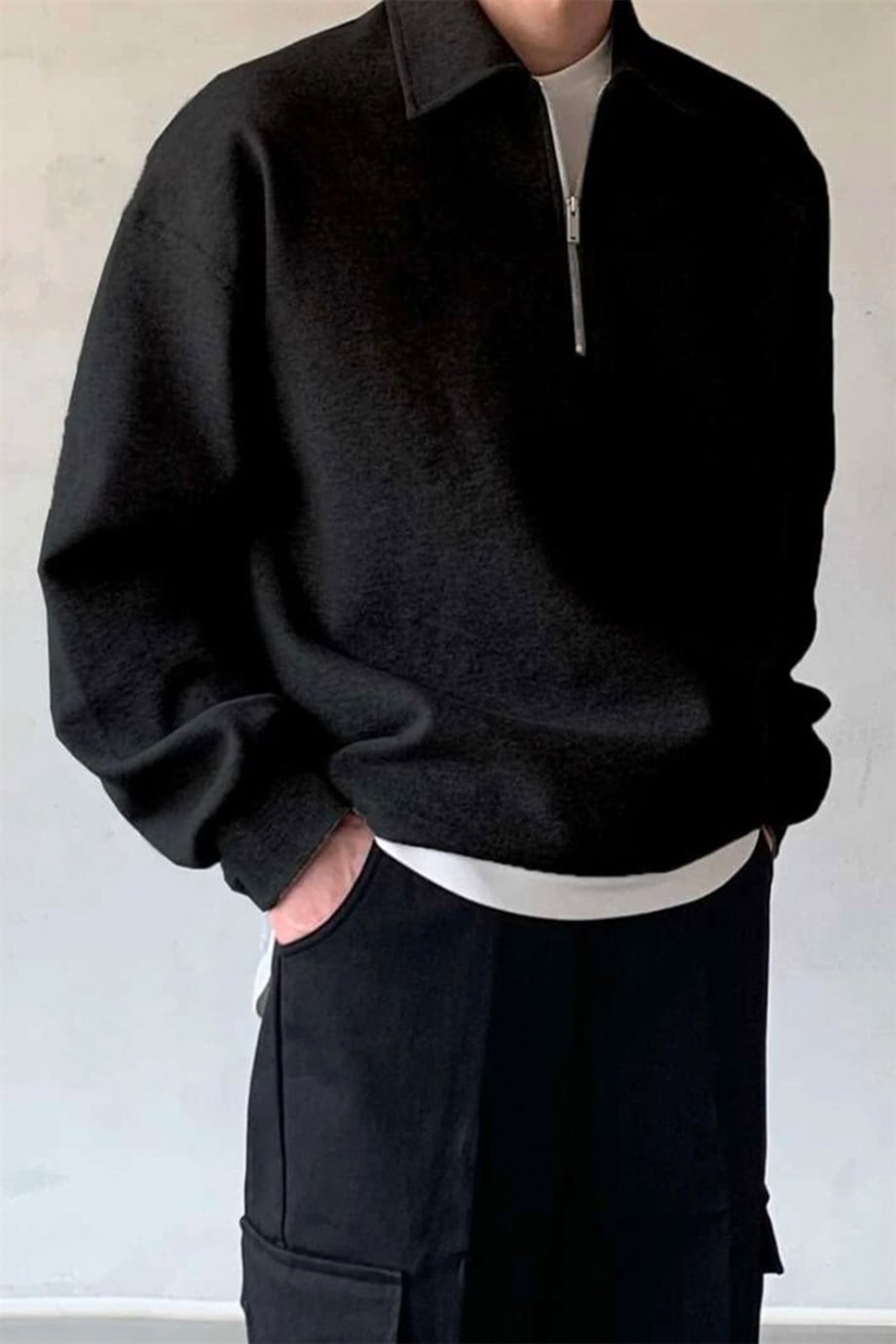 Siyah Yarım Fermuar Oversize Sweatshirt - www.northlondon.com.tr
