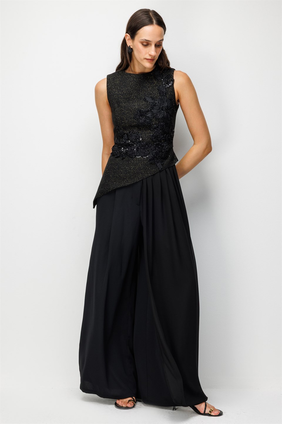 Embellished Detail Elegant Blouse Black