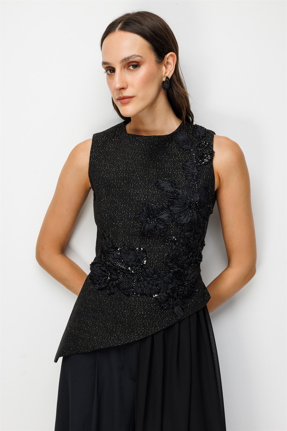 Embellished Detail Elegant Blouse Black