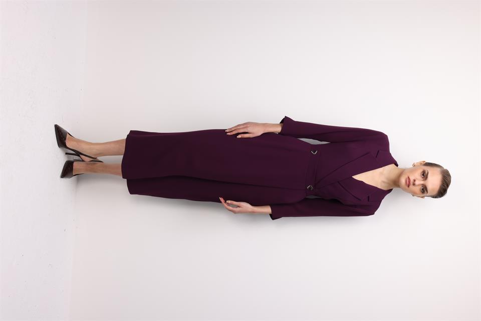 Aksesuar Detaylı Kruvaze Elbise MÜRDÜM