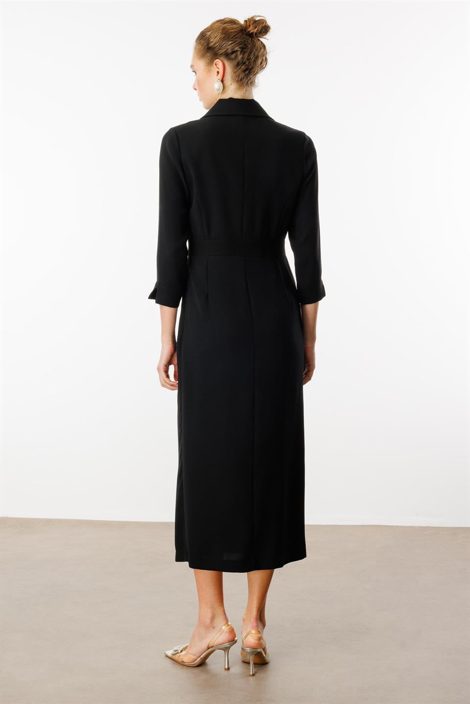 Aksesuar Detaylı Kruvaze Elbise SİYAH