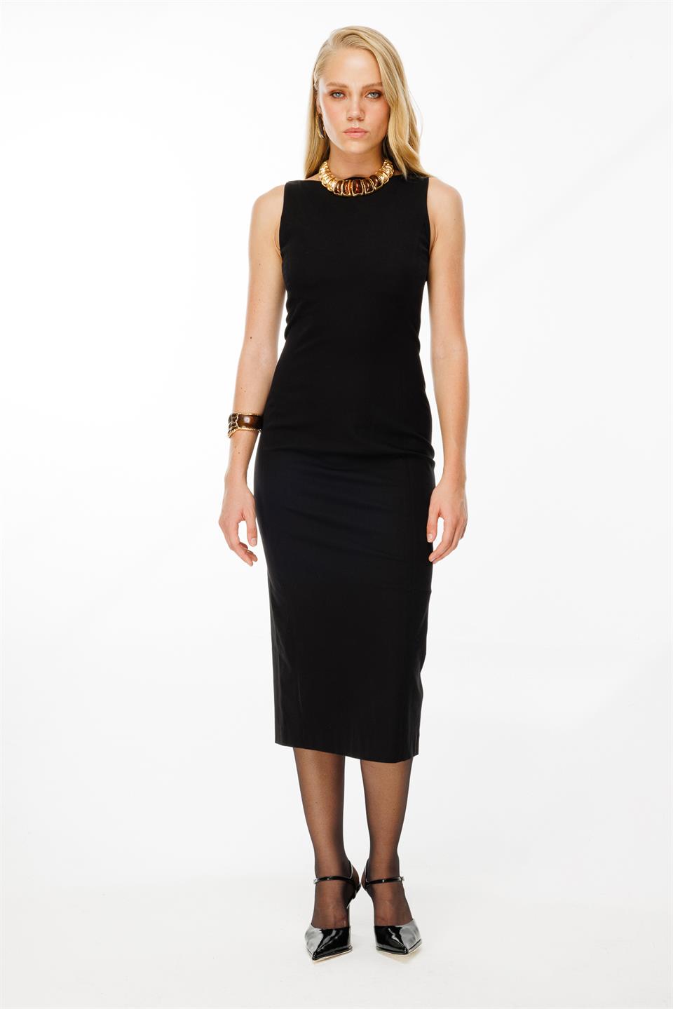 Back Slit Dress with Classic Handles BLACK