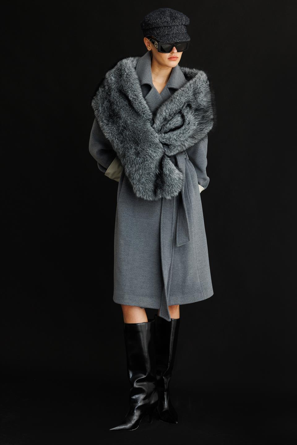 Astar Detaylı Kaşe Kaban GRİ