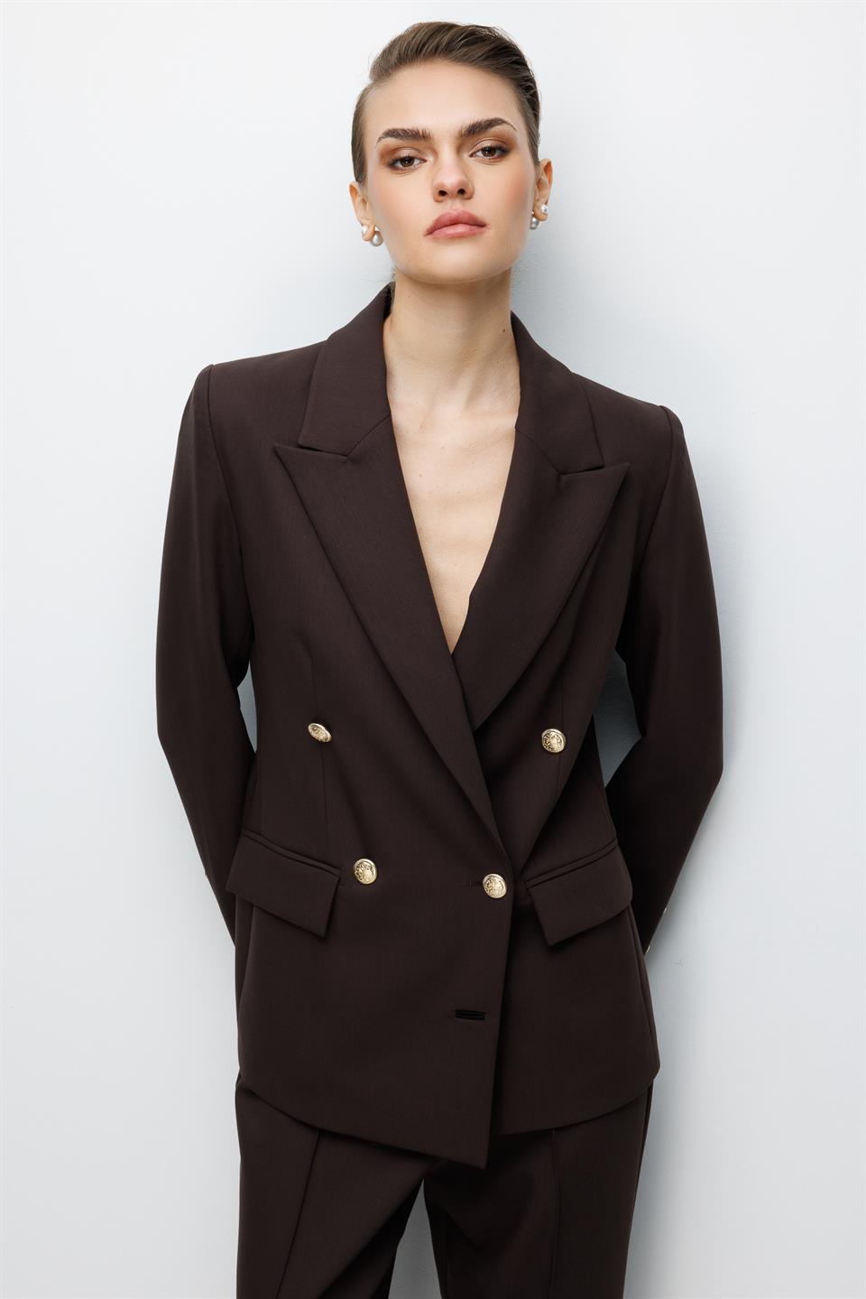 Astar Detaylı Kruveze Ceket KAHVE