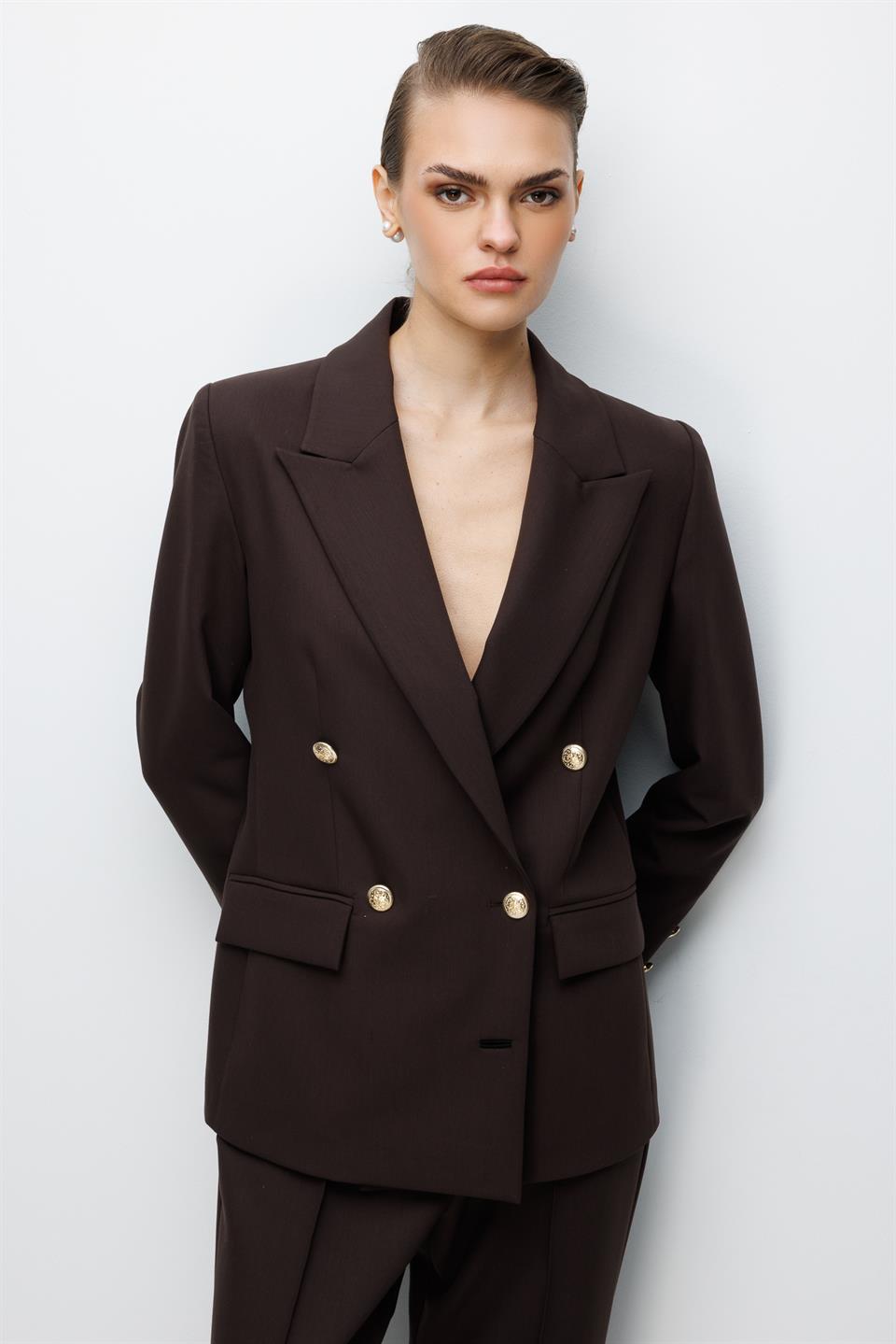 Astar Detaylı Kruveze Ceket KAHVE