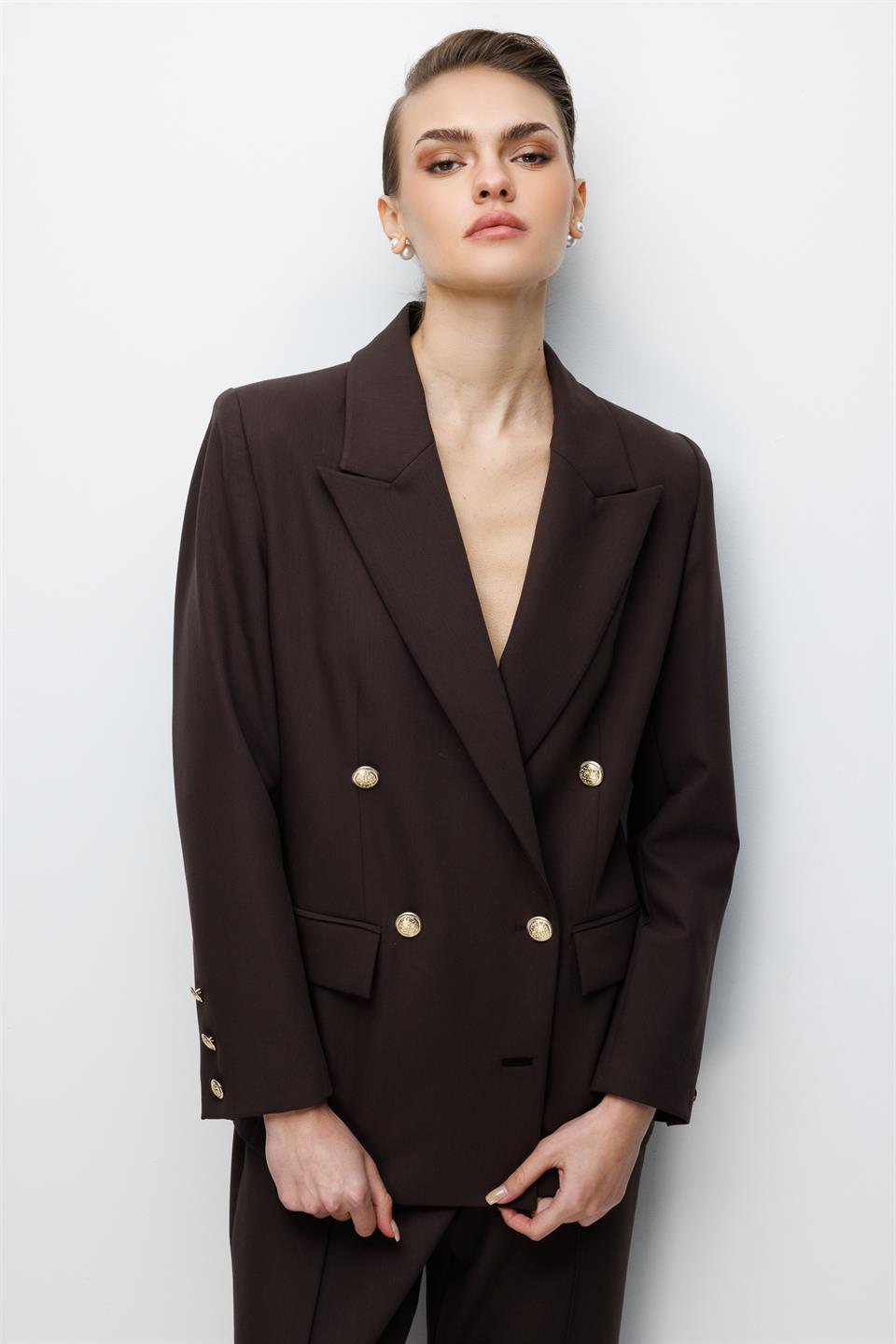 Astar Detaylı Kruveze Ceket KAHVE