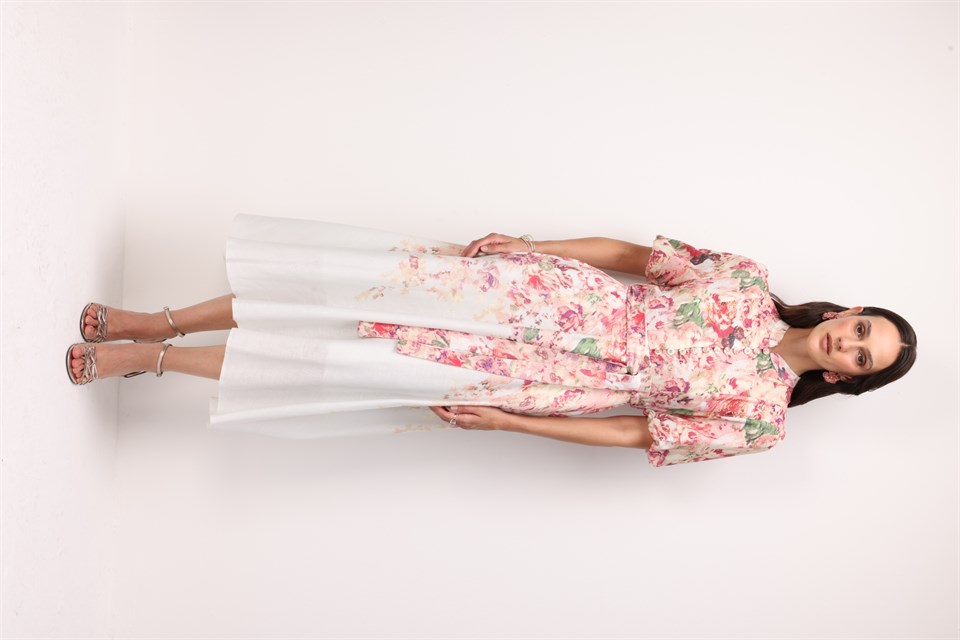 Linen Dress with Button Detail ECRU