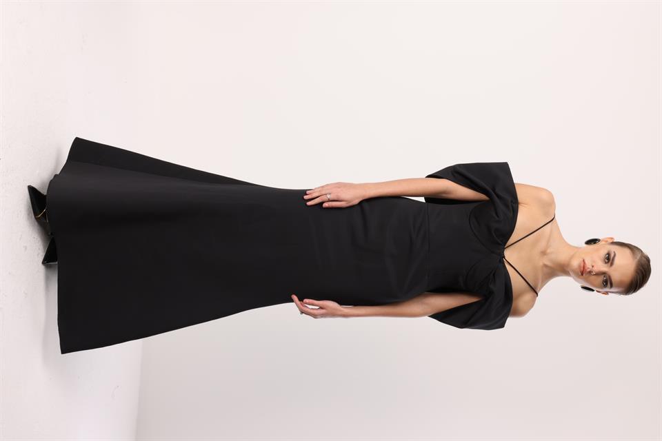 Balık Model Yaka Detaylı Maxi Abiye SİYAH