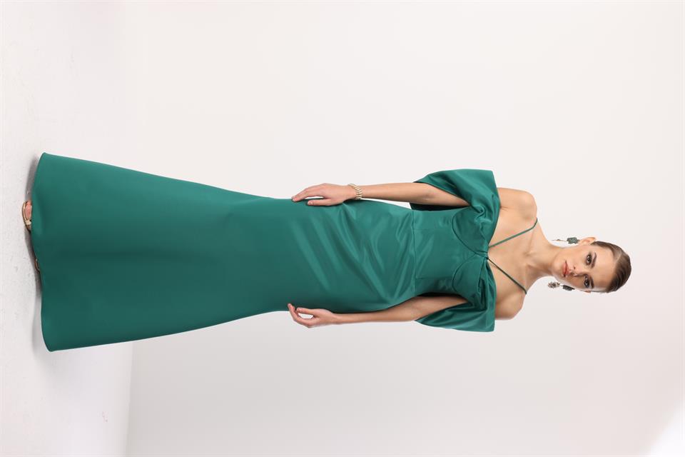 Balık Model Yaka Detaylı Maxi Abiye YEŞİL