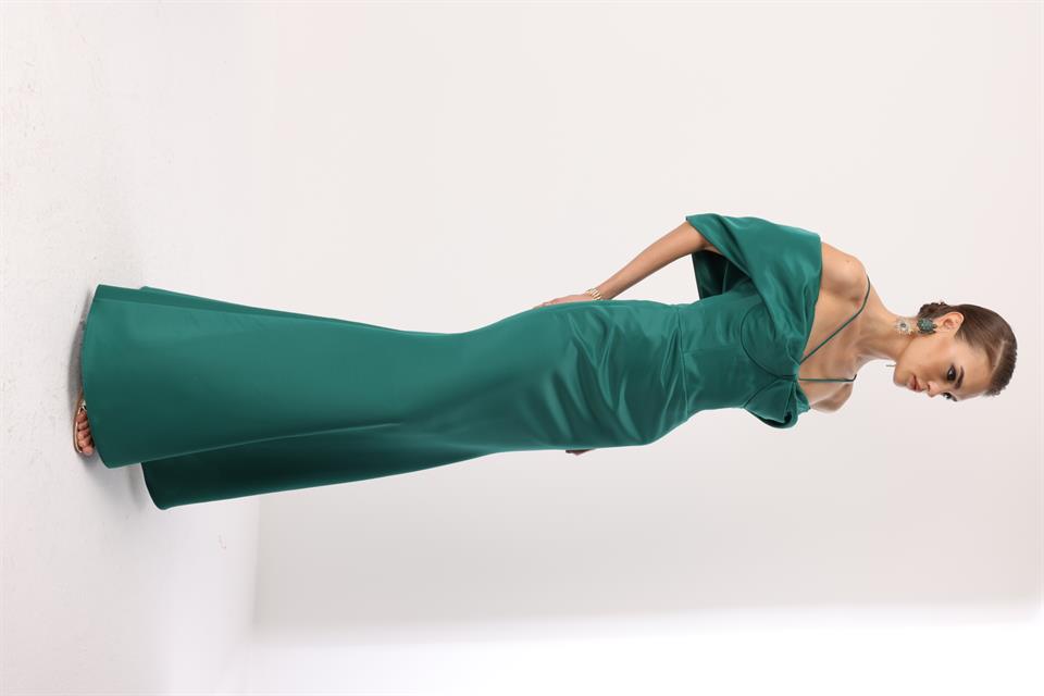 Balık Model Yaka Detaylı Maxi Abiye YEŞİL