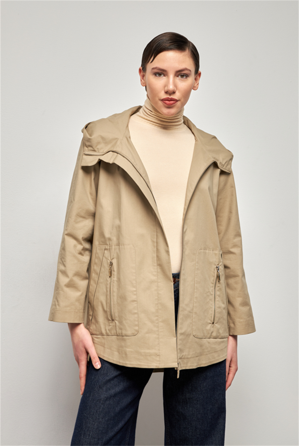 Basen Boy Kadın Trençkot TAŞ