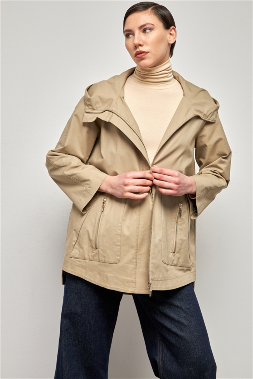 Basen Boy Kadın Trençkot TAŞ