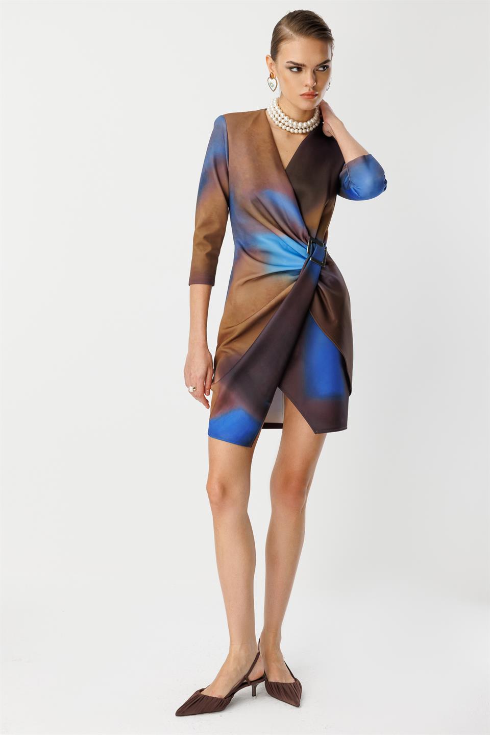 Batik Kahve Toka Detay Elbise KAHVE