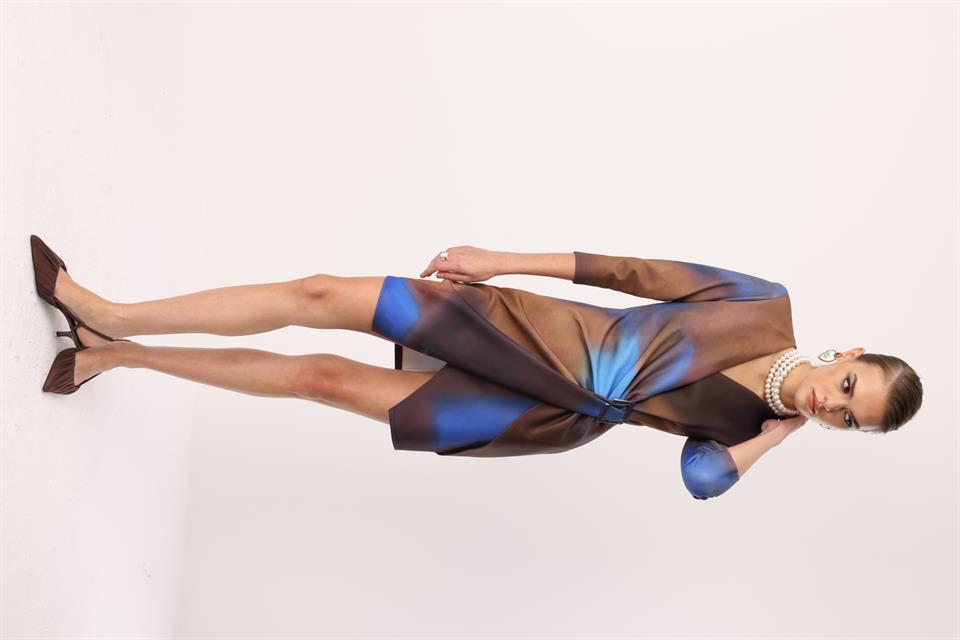 Batik Kahve Toka Detay Elbise KAHVE