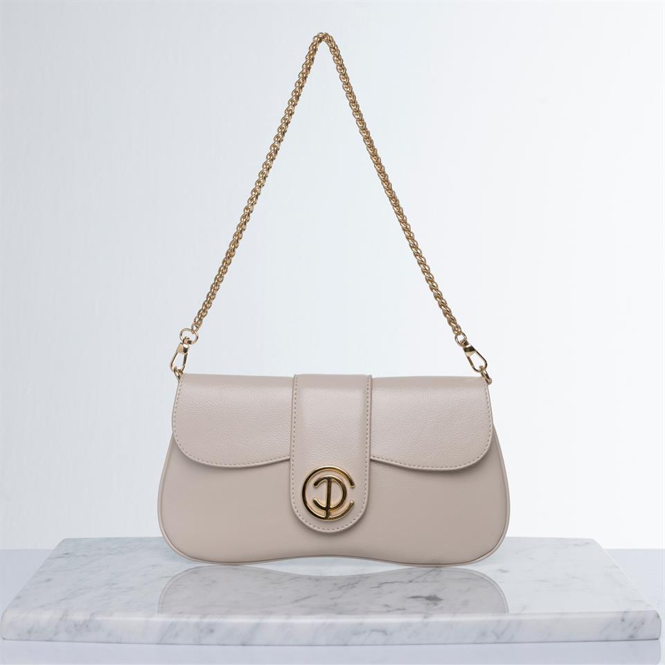 Beige Genuine Leather Womens Handbag