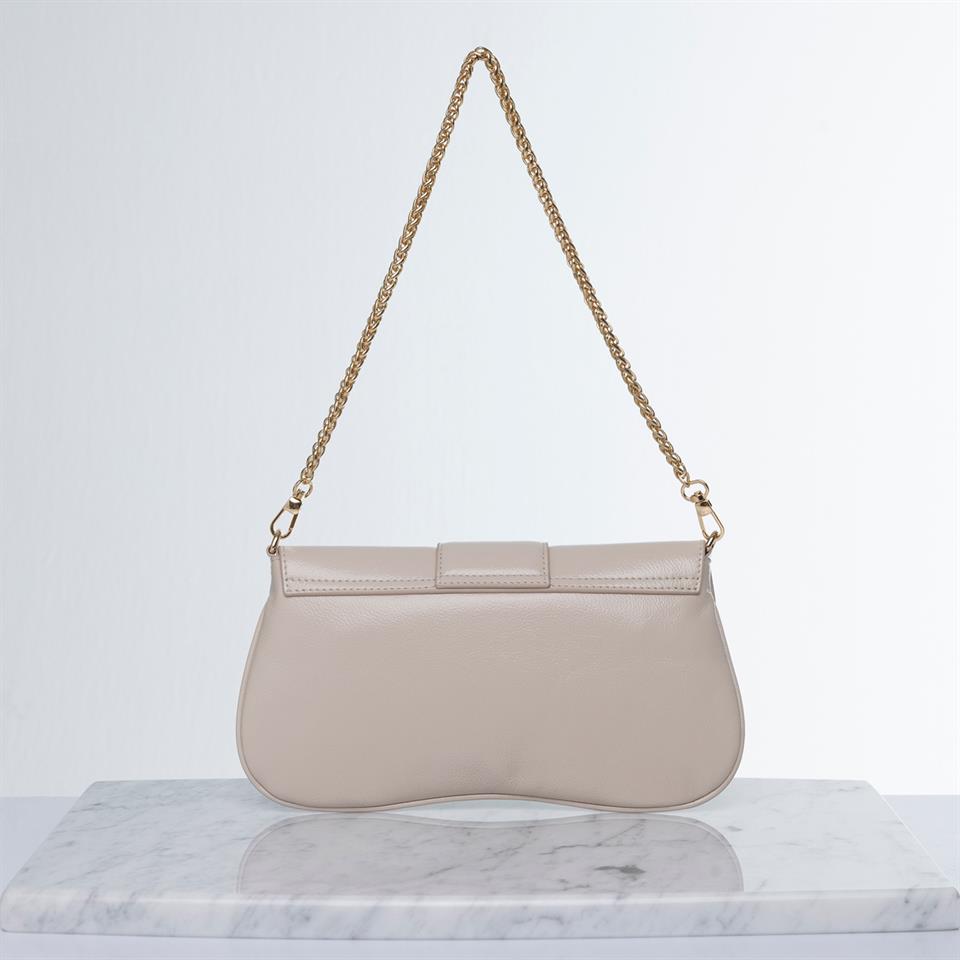 Beige Genuine Leather Womens Handbag