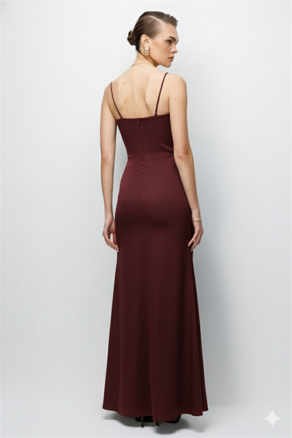 Bel Aksesuar Detaylı Drapeli Maxi Boy Elbise BORDO