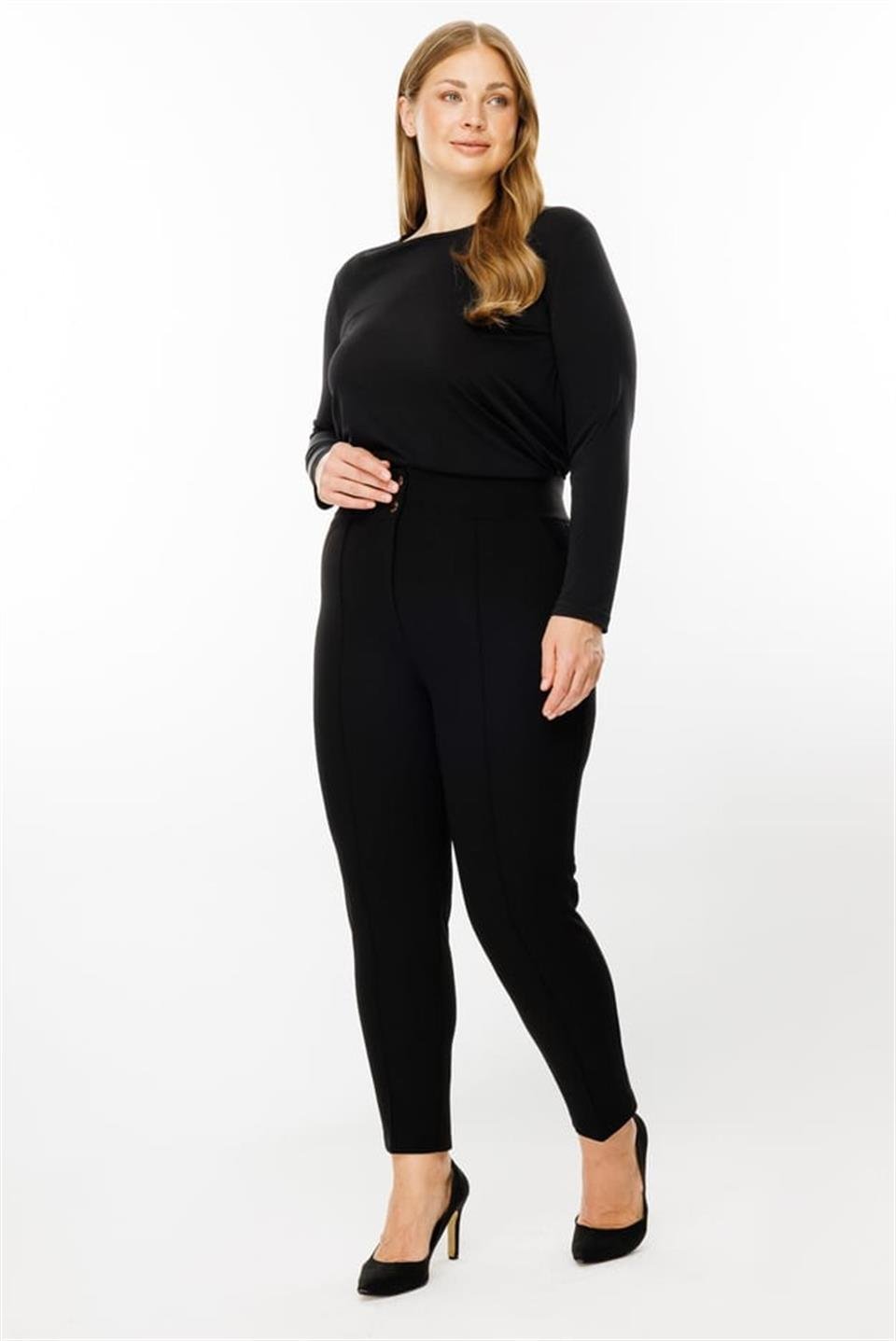 Bel Korsajı Lastikli Geniş Paça Pantolon SİYAH