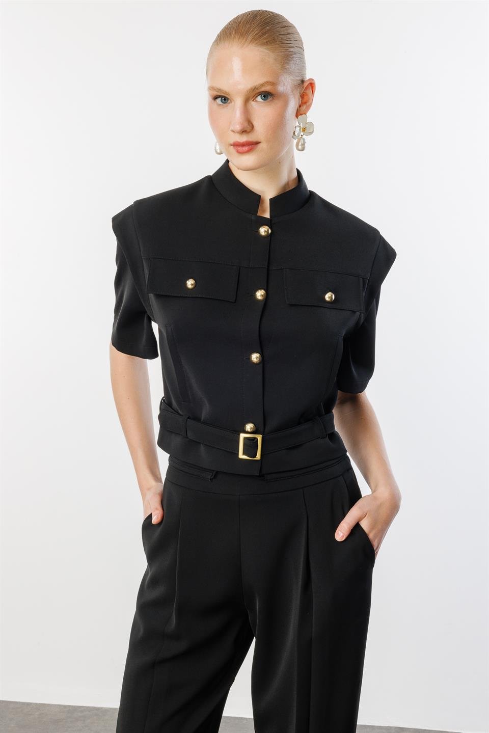 Belden Kemerli Ceket Pantolon İkili Takım SİYAH