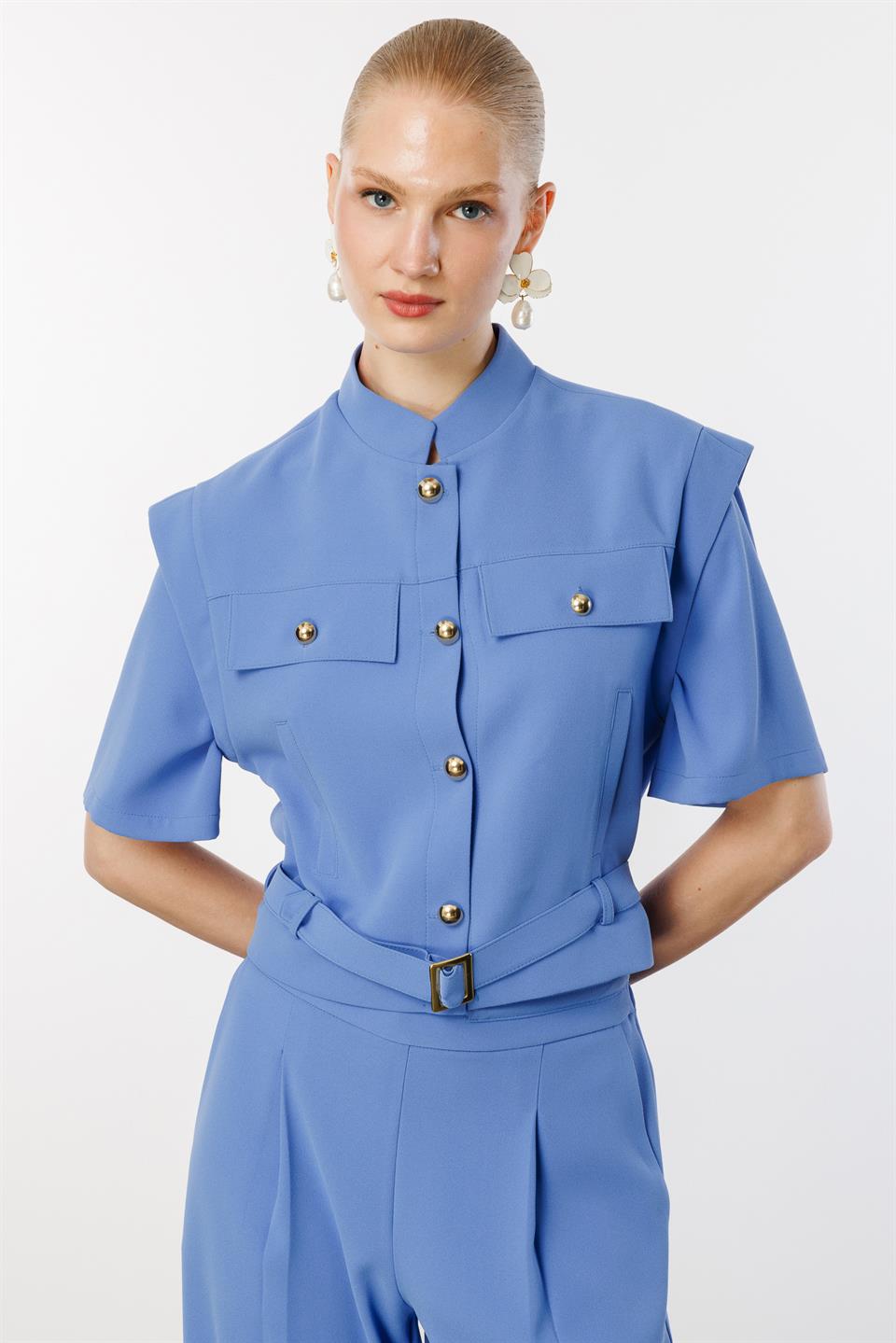 Belden Kemerli Ceket Pantolon İkili Takım İNDİGO