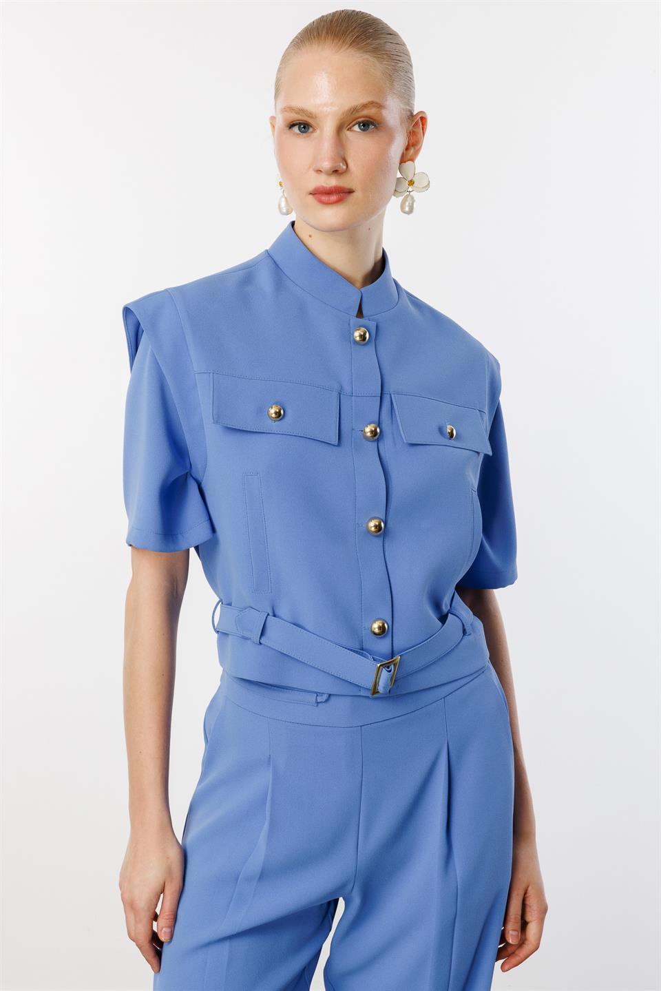 Belden Kemerli Ceket Pantolon İkili Takım İNDİGO