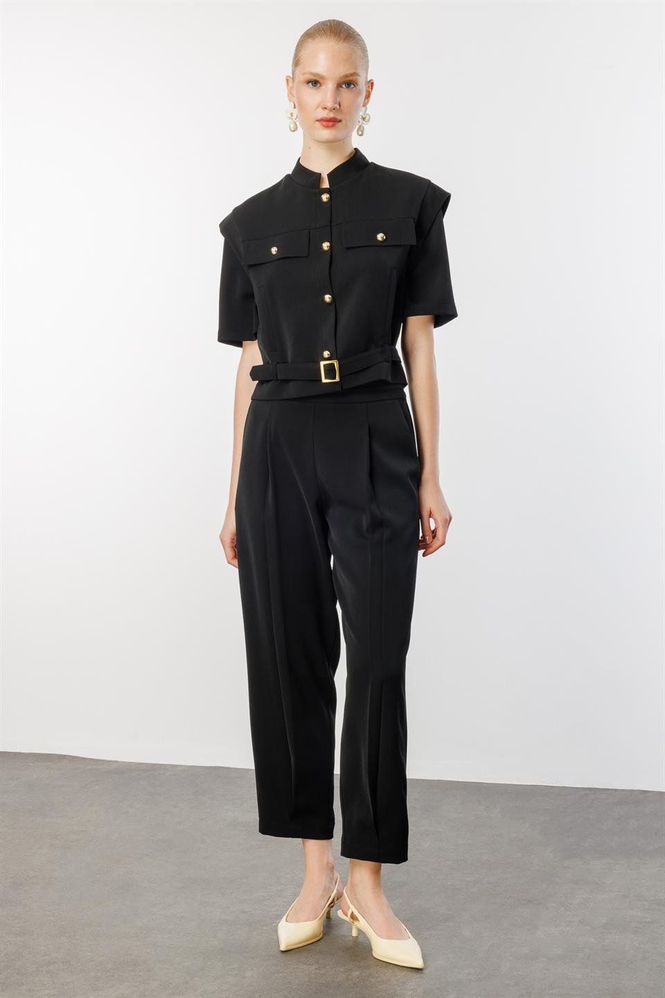 Belden Kemerli Ceket Pantolon İkili Takım SİYAH