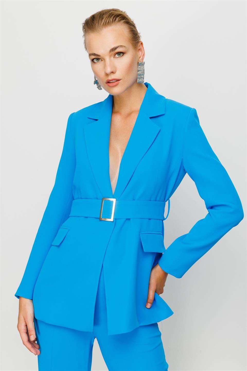 Beli Kemerli Ceket MAVİ