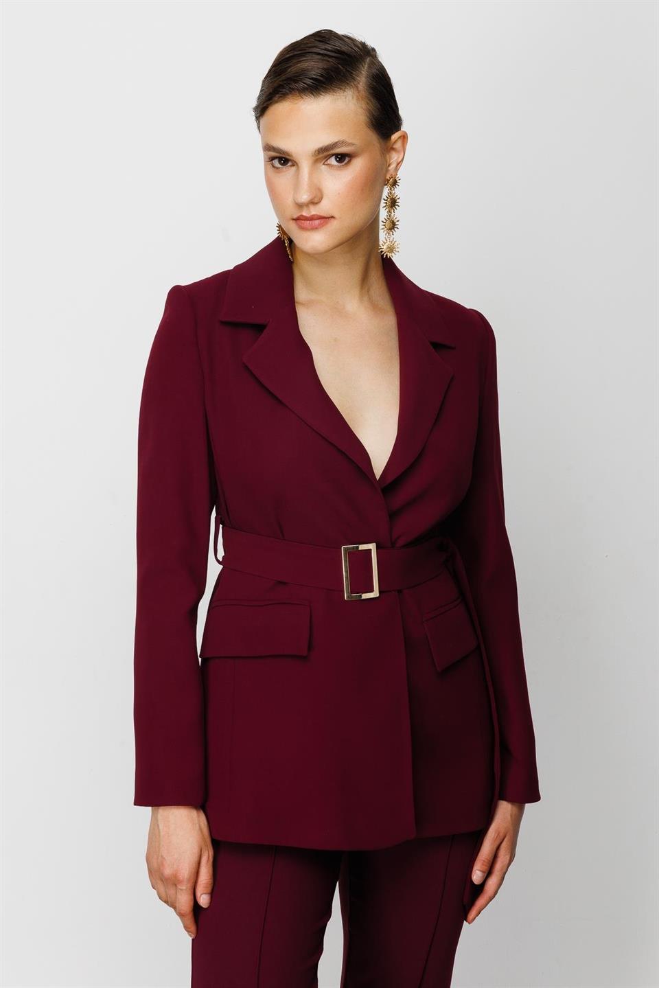 Beli Kemerli Ceket MÜRDÜM