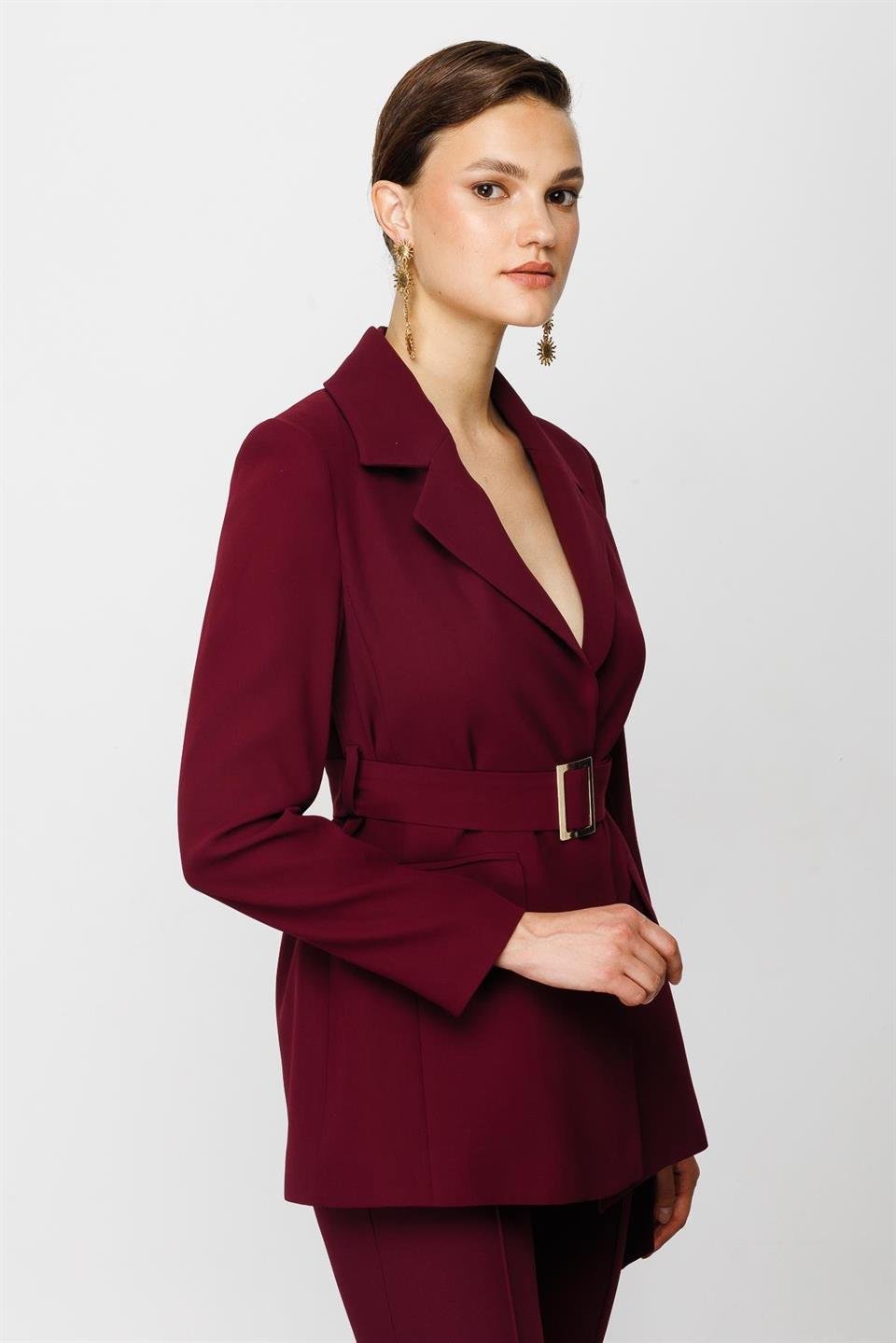 Beli Kemerli Ceket MÜRDÜM