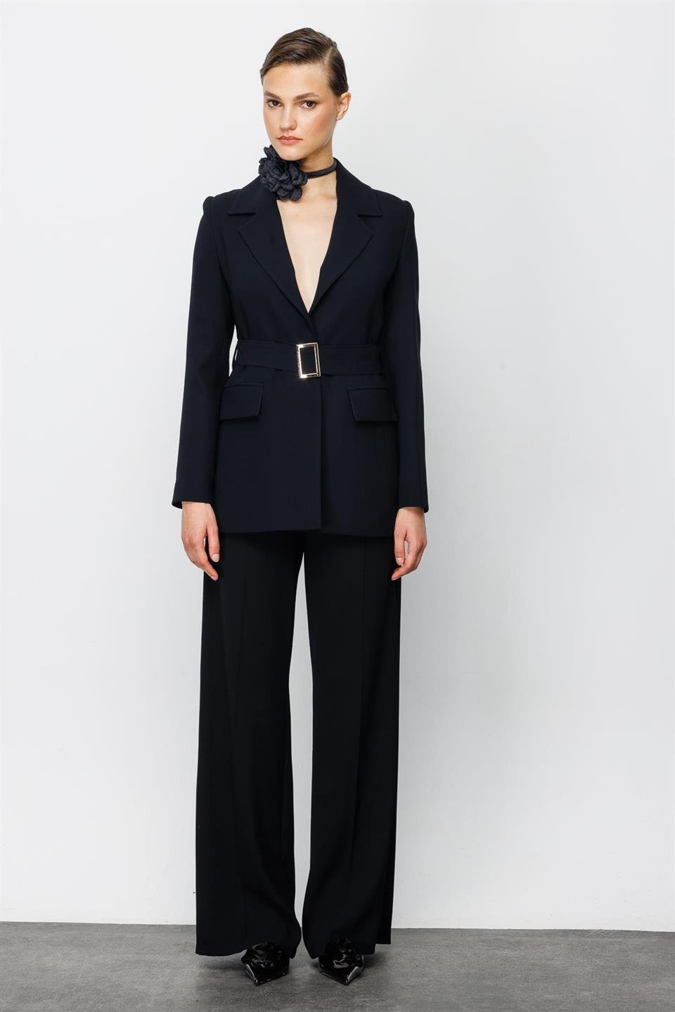 Beli Kemerli Ceket SİYAH