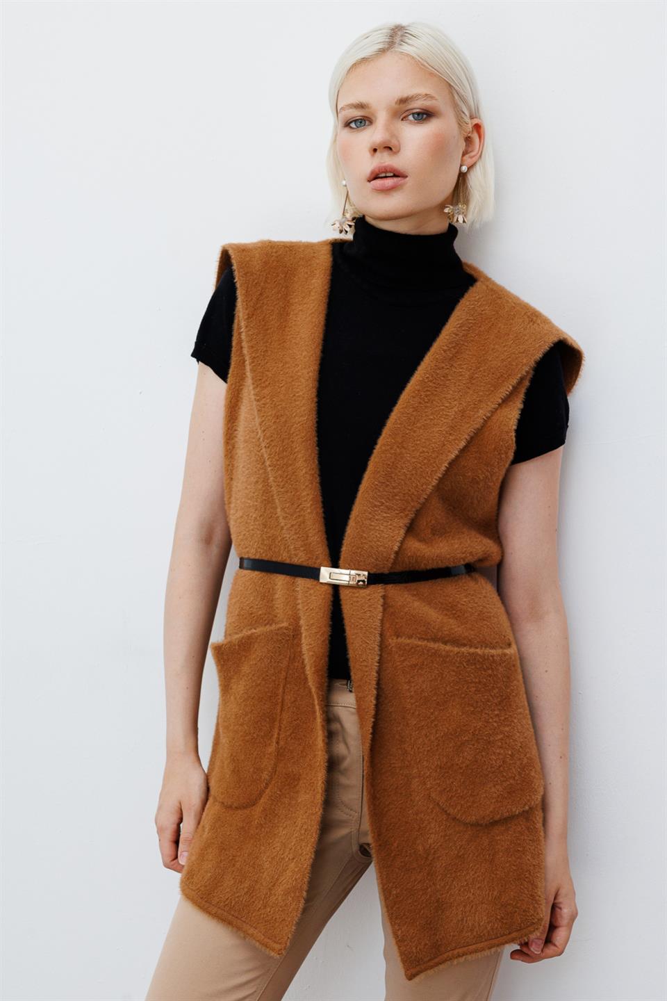 Waist Belted Vest CAMEL