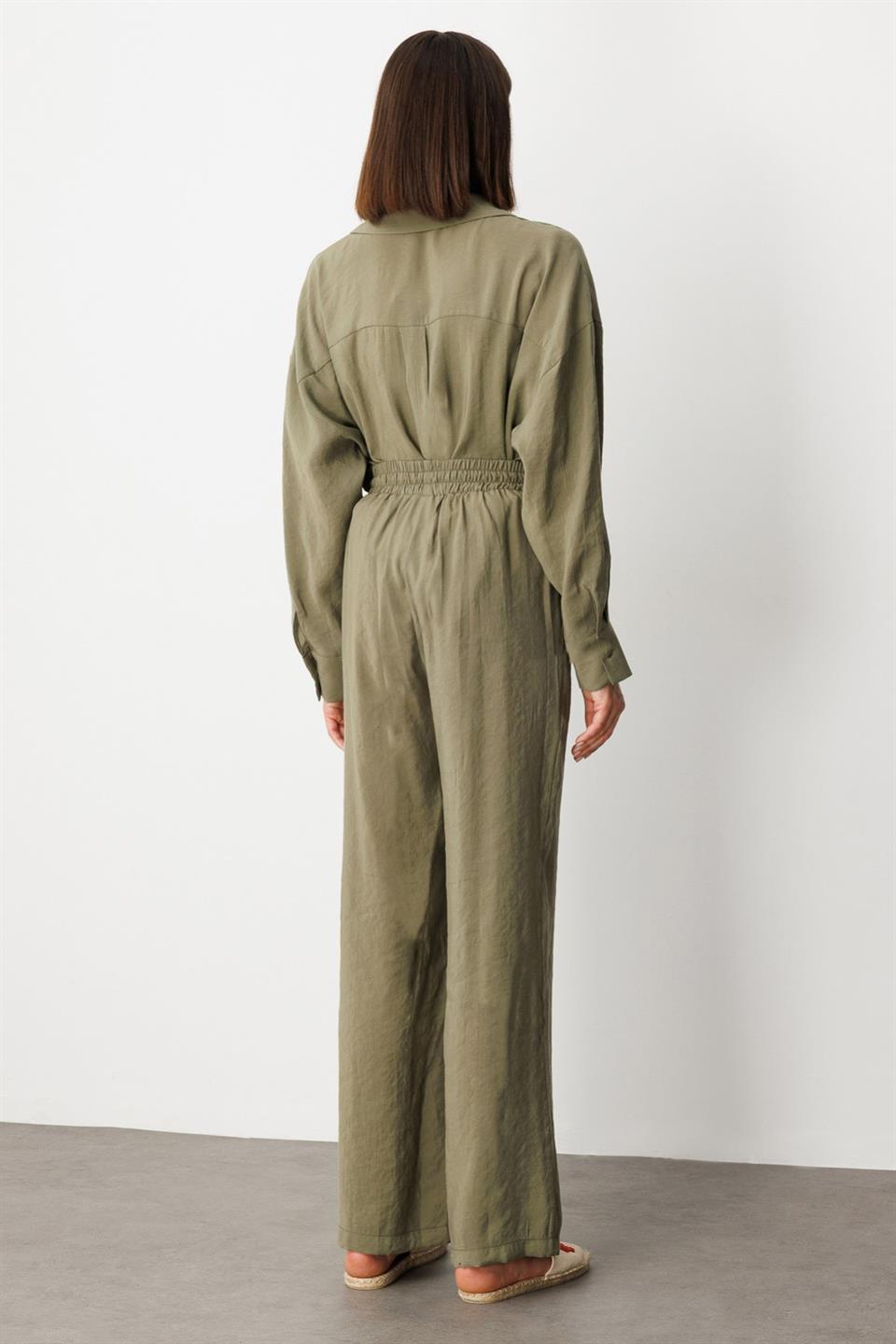 Beli Lastikli Bol Paça Pantolon HAKİ