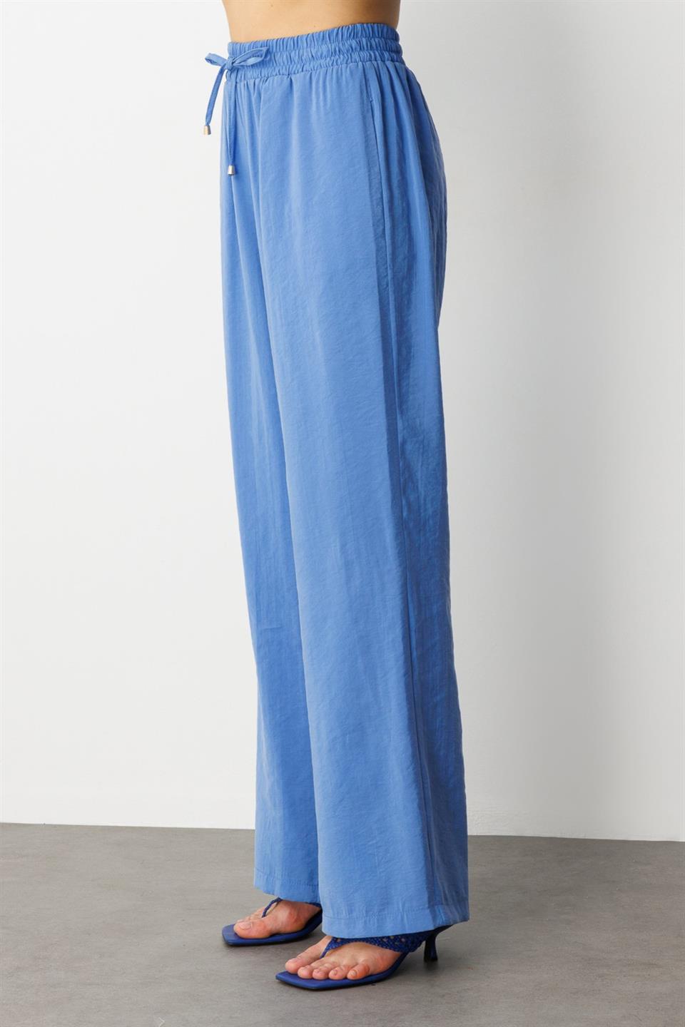 Beli Lastikli Bol Paça Pantolon MAVİ