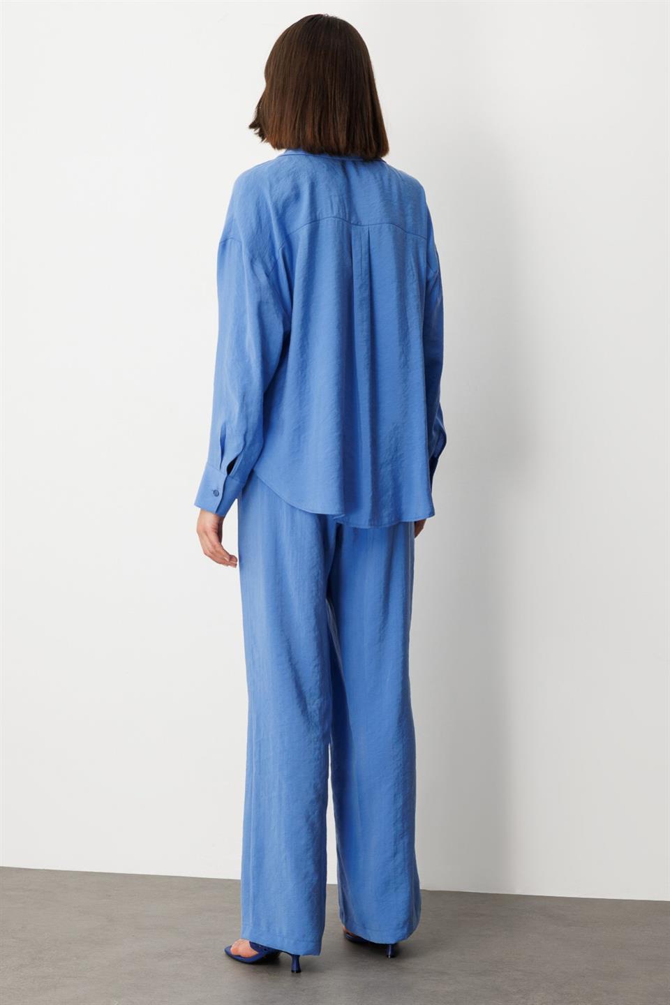 Beli Lastikli Bol Paça Pantolon MAVİ