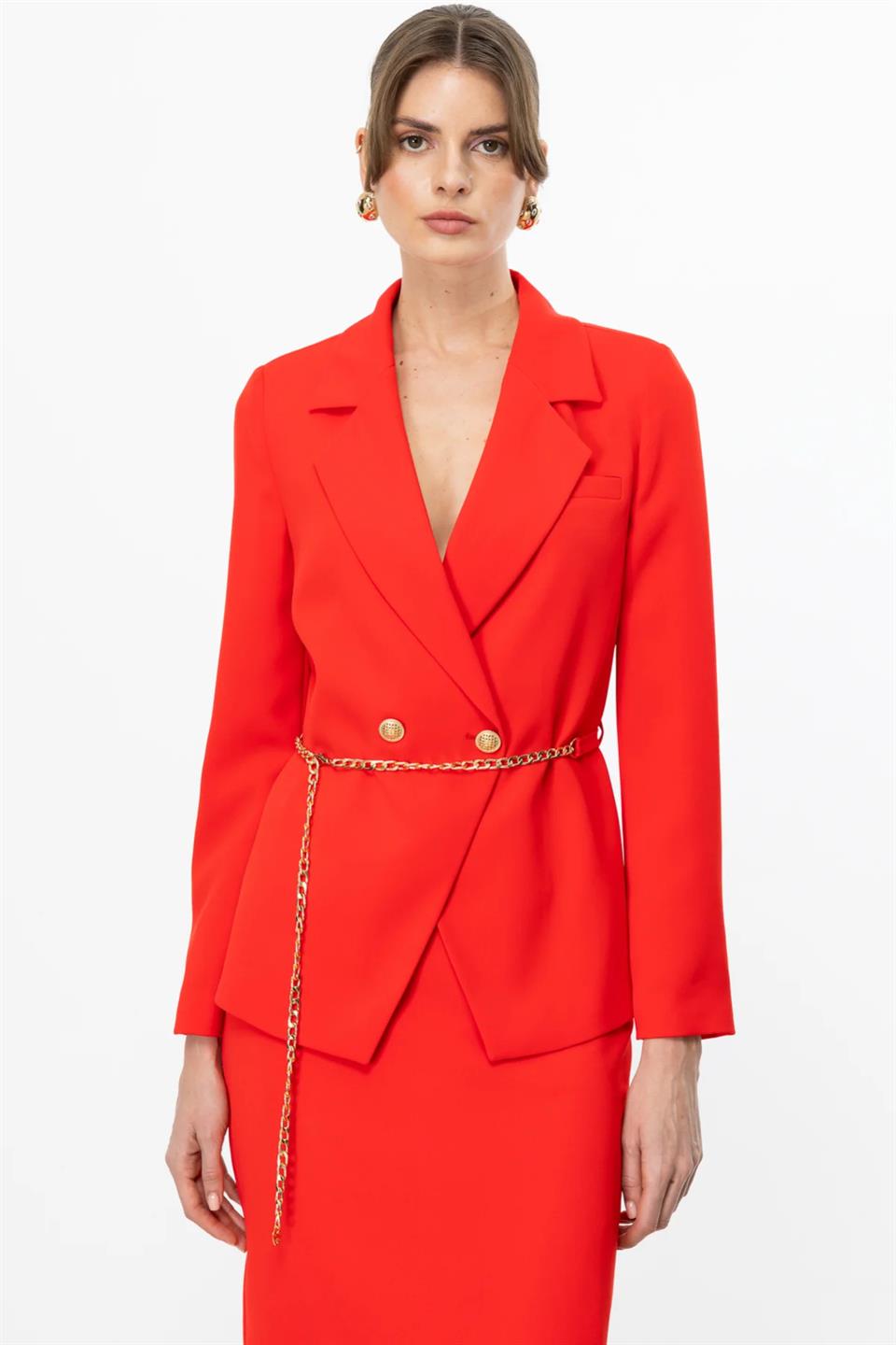 Double Breasted Jacket with a Chain Belt at the Waist, MERCAN