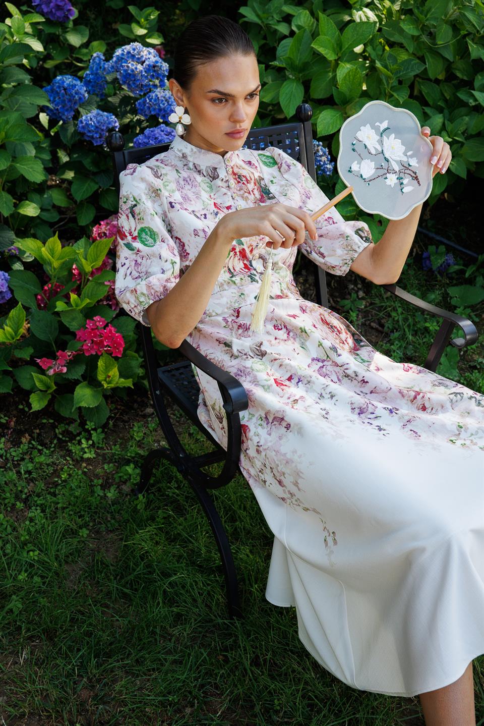 Birit Düğme Detaylı Keten Elbise EKRU