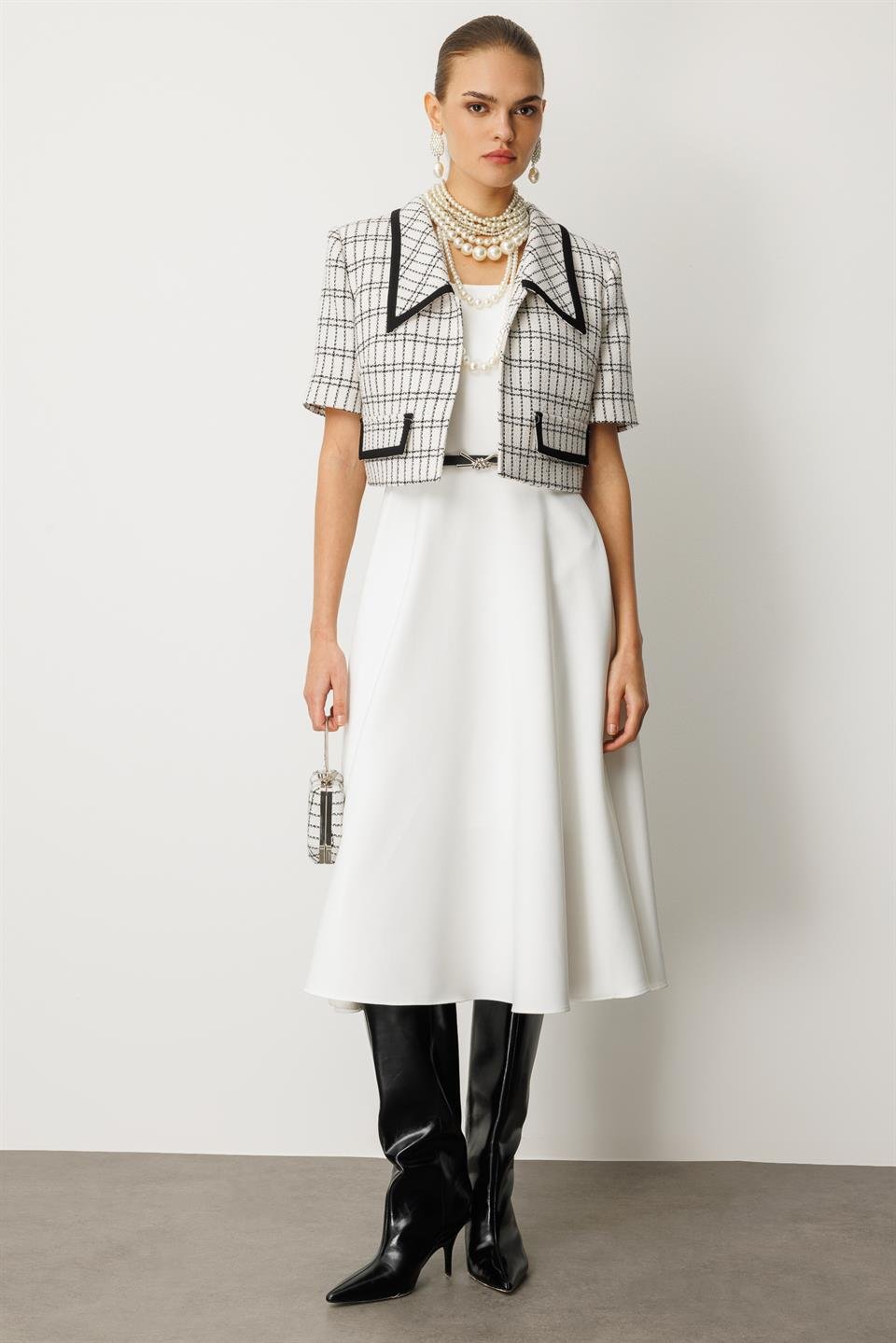 Biye Detaylı Chanel Takım BEYAZ